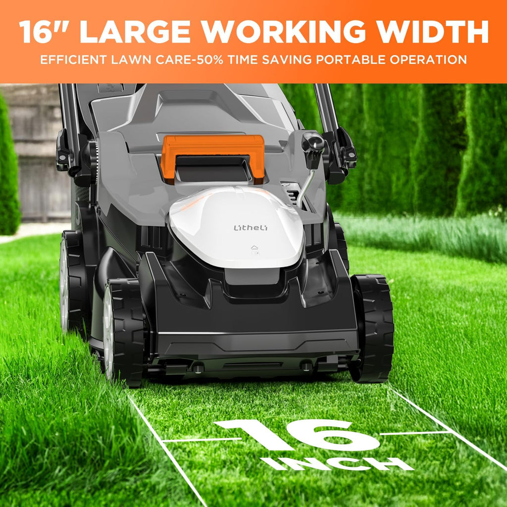 Litheli 40V (2 x 20V) 16' Electric Lawn Mower Cordless, Walk Behind Lawn Mower with 6-Height Adjust, Portable & Lightweight Push Battery Powered Lawn Mower (2 * 4.0AH Batteries Included)