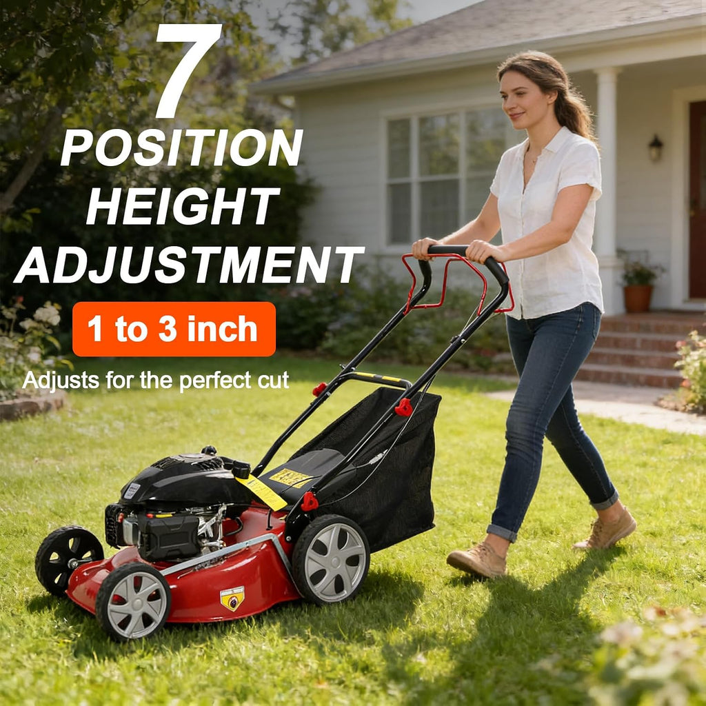 Lawn Mower Gas Powered, Gas Mower with 50l Grass Bag Big Wheels, 141cc 3-in-1 Cordless Gas Engine Mowers with 20' Blade, Self Propelled Walk-Behind Push Mower for Hills 2850RPM (Upgraded 01)