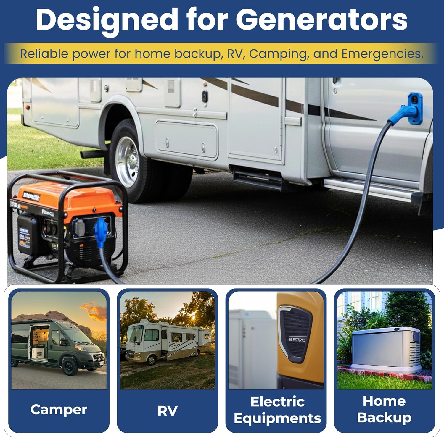 Amp Up 50 Amp Generator NEMA 14-50 Power Extension Cord, 50ft Heavy Duty 50amp Generator Power & 50amp Extension Cord, NEMA SS2-50 Twist Lock with Indicator Light & ETL Listed from US Company