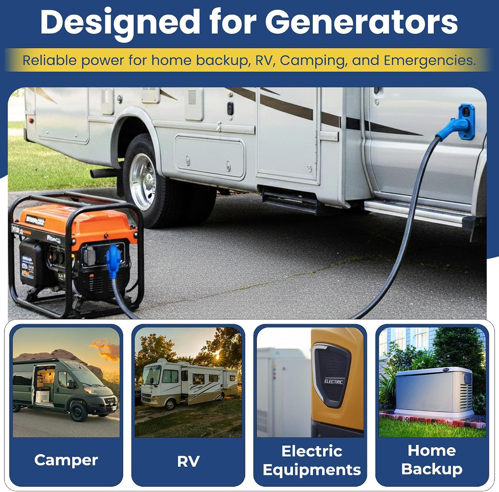 Amp Up 50 Amp Generator NEMA 14-50 Power Extension Cord, 25ft Heavy Duty 50amp Generator Power & 50amp Extension Cord, NEMA SS2-50 Twist Lock with Indicator Light & ETL Listed from US Company