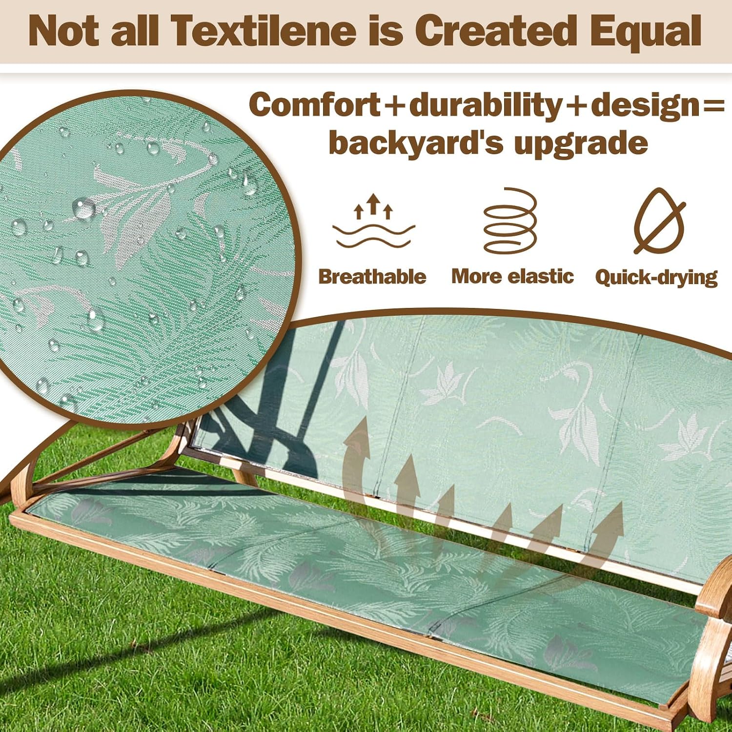 ZZW 3 Person Patio Swing Outdoor Swing for Adults with Adjustable Canopy &Upgraded Cup Holders Textilene Fabric Porch Swing Chair with Stand Heavy Duty 800 LBS