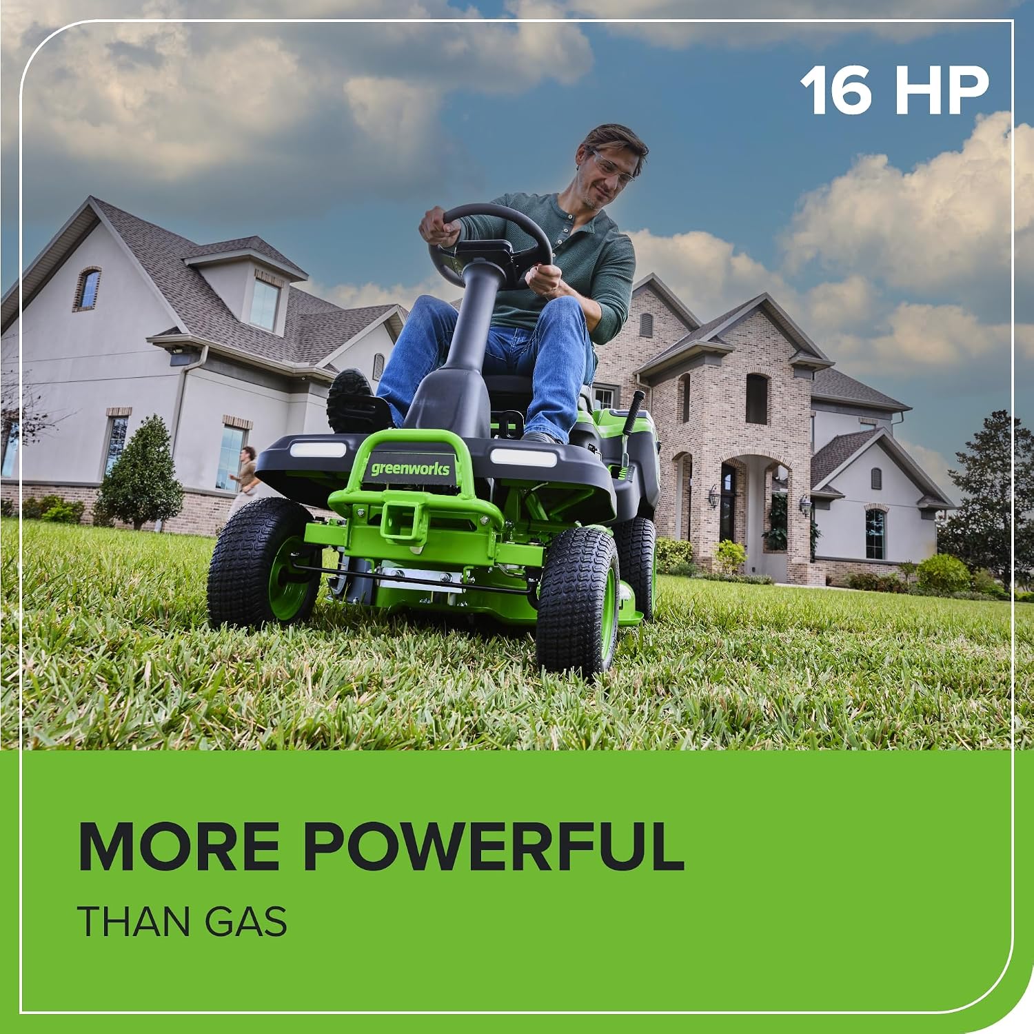 Greenworks 60V 30' Riding Lawn Mower (1.25 Acre, 16 HP Gas Equivalent, 6 MPH, Tow Up to 200 lbs.), (4) 8.0Ah Batteries (1,920 Wh Max) + Turbo Wall Charger