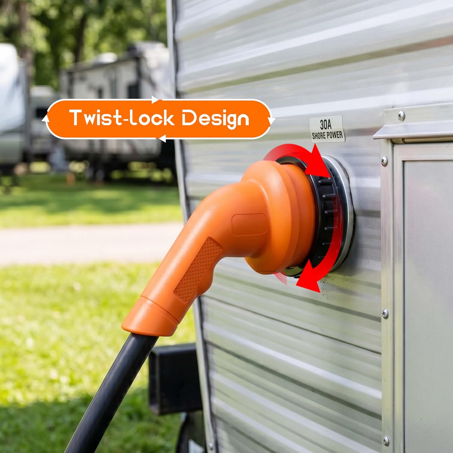 30 Amp 100 Feet RV Power Cord with 135° Designed Handle and Twist Locking Connector, Heavy Duty 10 Gauge STW Pure Copper Wire, NEMA TT-30P to L5-30R with Cord Organizer for RV Trailer Campers