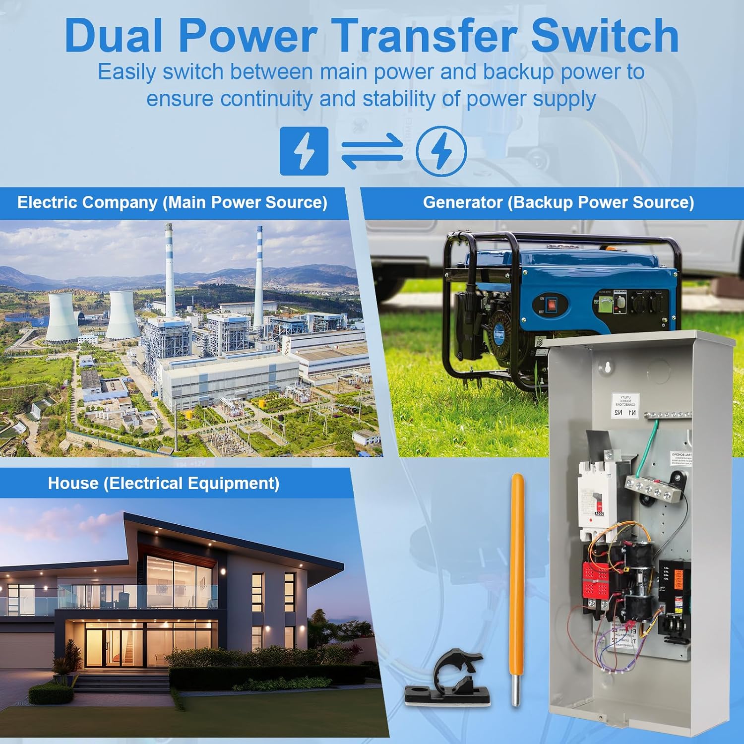 200 Amp Automatic Transfer Switch Generator, Single Phase Transfer Switch with Power Management Replacement for Generac RXSW200A3, NEMA 3R Outdoor Rated Aluminum Enclosure for Indoor and Outdoor Use