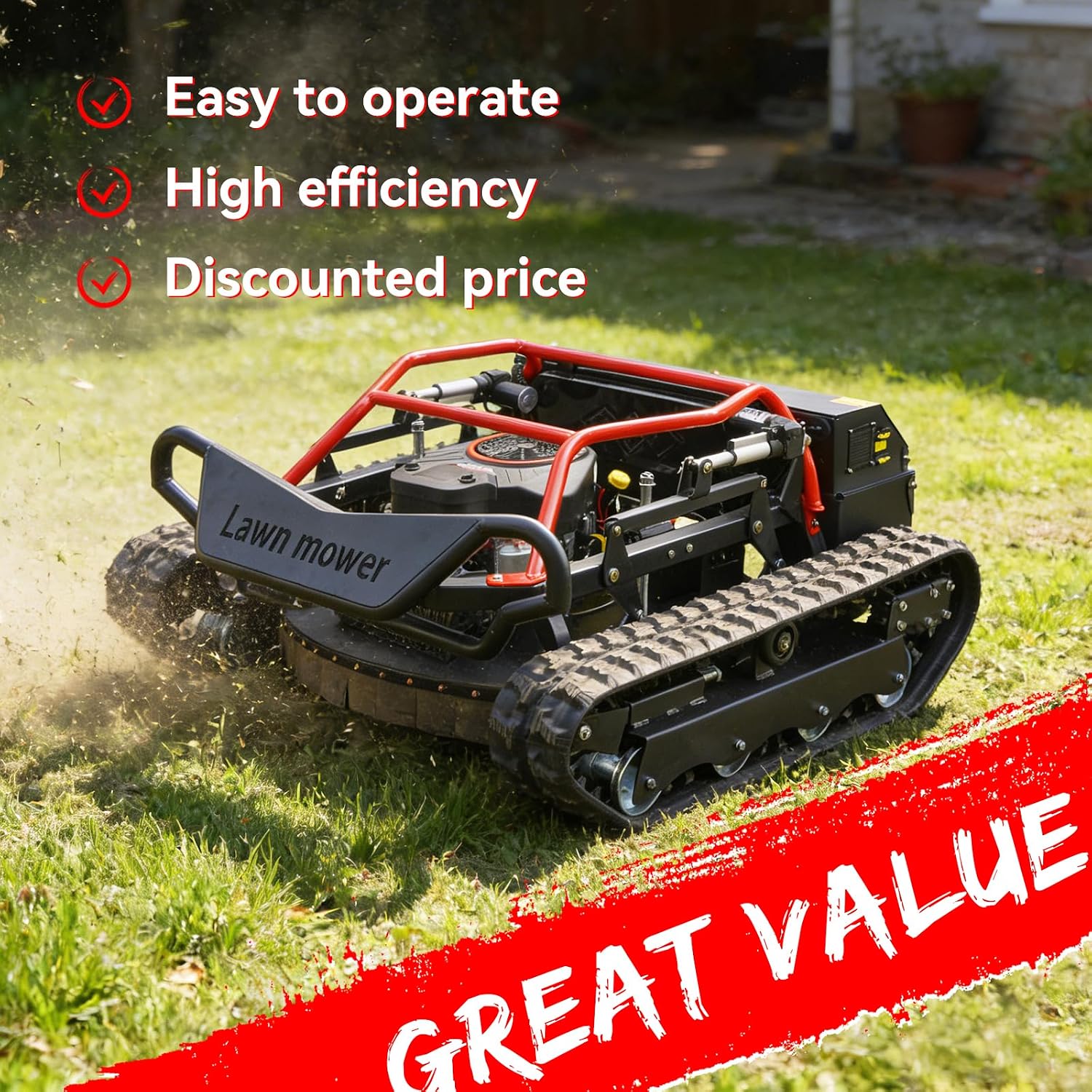 Remote-Controlled Robotic Lawnmower, Featuring a 27hp High-Power Twin-Cylinder Engine and a 48v Brushless Motor. All-Terrain Off-Road Lawnmower with a Mowing Width of up to 35.43 Inches