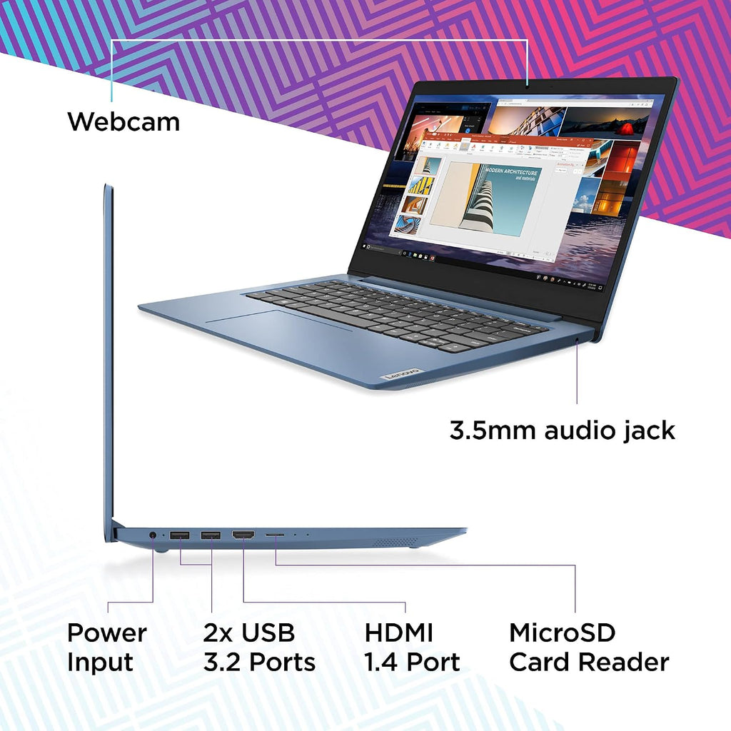 Lenovo IdeaPad 1 14 Laptop, 14.0' HD Display, Intel Celeron N4020, 4GB RAM, 64GB Storage, Intel UHD Graphics 600, Win 10 in S Mode, Ice Blue