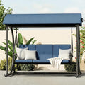 Outdoor Patio Swing Bed with Canopy, 3 Seat Porch Swing Chair for Adults, Heavy Duty Frame, Thick Cushions, Adjustable Backrest for Backyard Balcony Garden, Blue