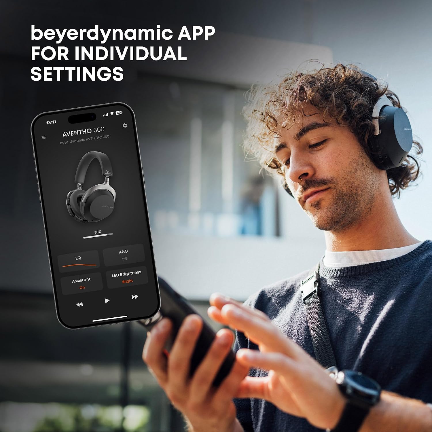 beyerdynamic AVENTHO 300 Wireless Bluetooth Headphones, Over Ear, Active Noise Cancelling, USB-C Charging, 50 Hours Playtime, Ultra Comfortable, Dolby Atmos and Head Tracking, Black