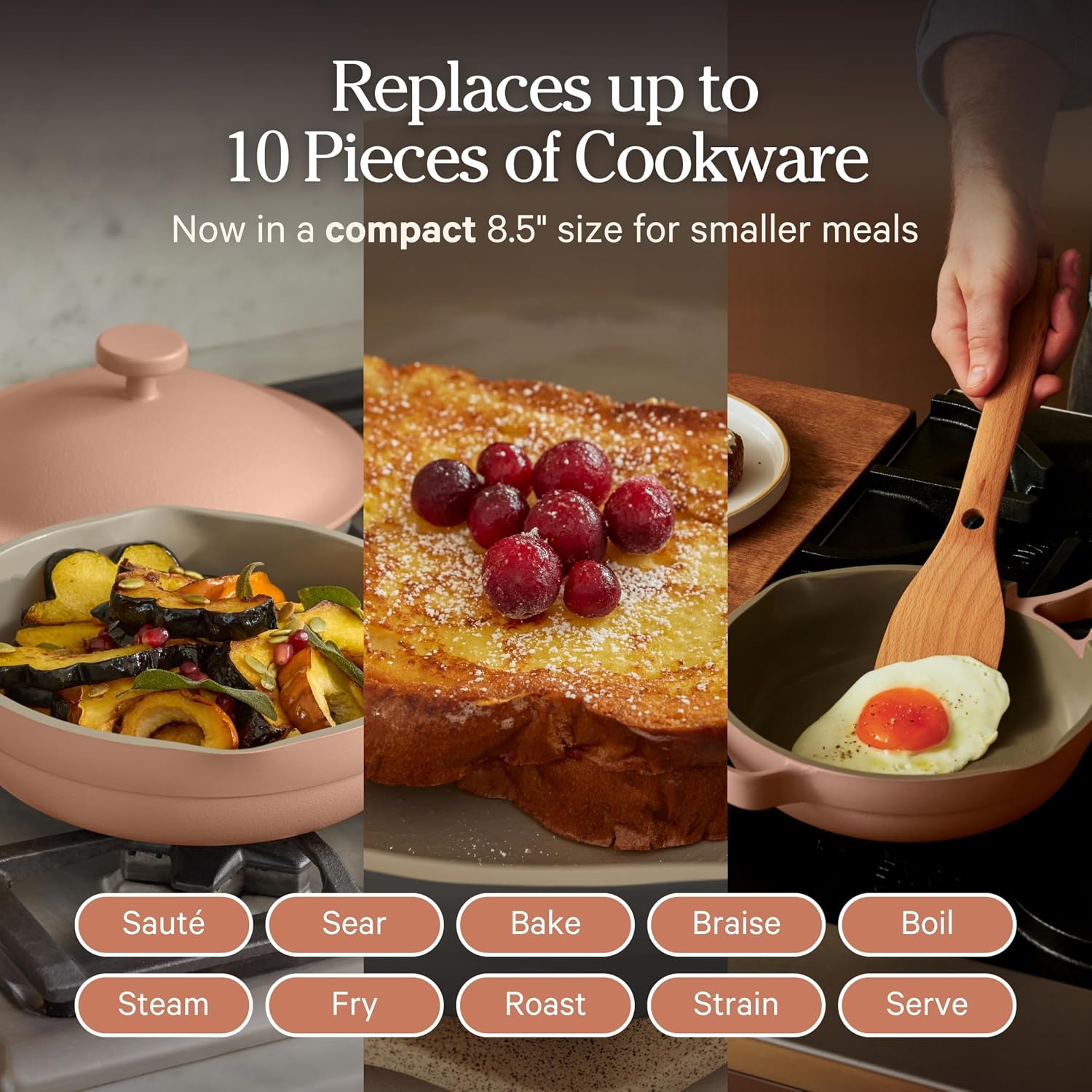 Our Place Mini Always Pan | 8.5' Ceramic Pan with Modular Lid & Beechwood Spatula | Patented 10-in-1 Nonstick, Non-Toxic Cookware Made Without PFAS | Induction & Oven-Safe up to 450°F | Spice