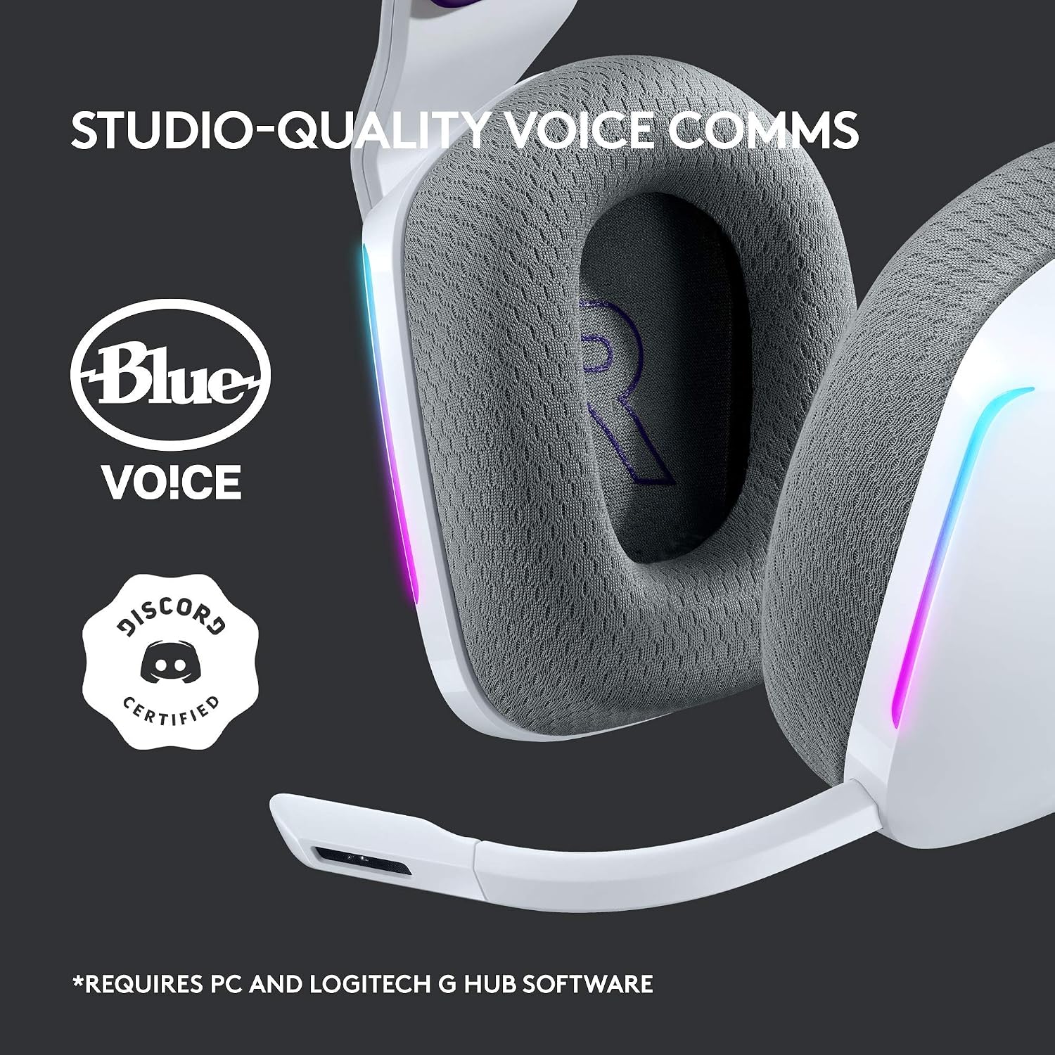 Logitech G733 Lightspeed Wireless Gaming Headset with Suspension Headband, LIGHTSYNC RGB, Blue VO!CE mic Technology and PRO-G Audio Drivers - White