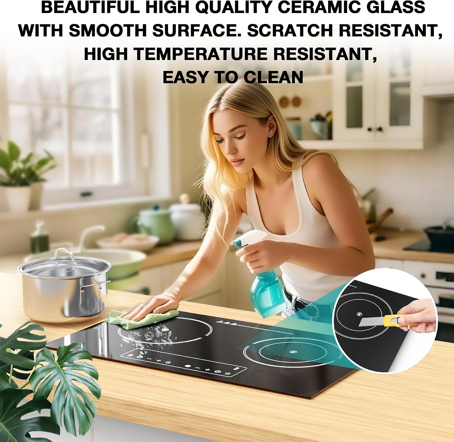 Electric Cooktop,110V 2400W 2 Burner Electric Cooktop,Countertop and Built-in Stove top with 9 Power Levels,Child Safety Lock, Timer, LED touch control,Overheat Protection