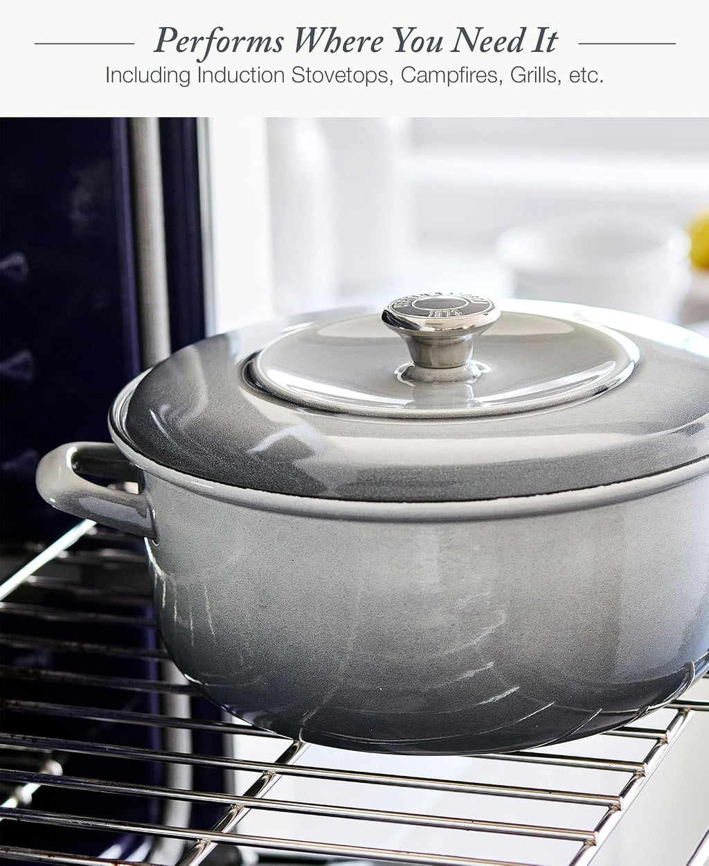 Merten & Storck 7QT Round Dutch Oven Casserole Pot with Lid, European Crafted Enameled Iron Stockpot, Induction & All Cooktops, Braising, Stews, Roasting, Slow Cooking, Sourdough, Cloud Gray