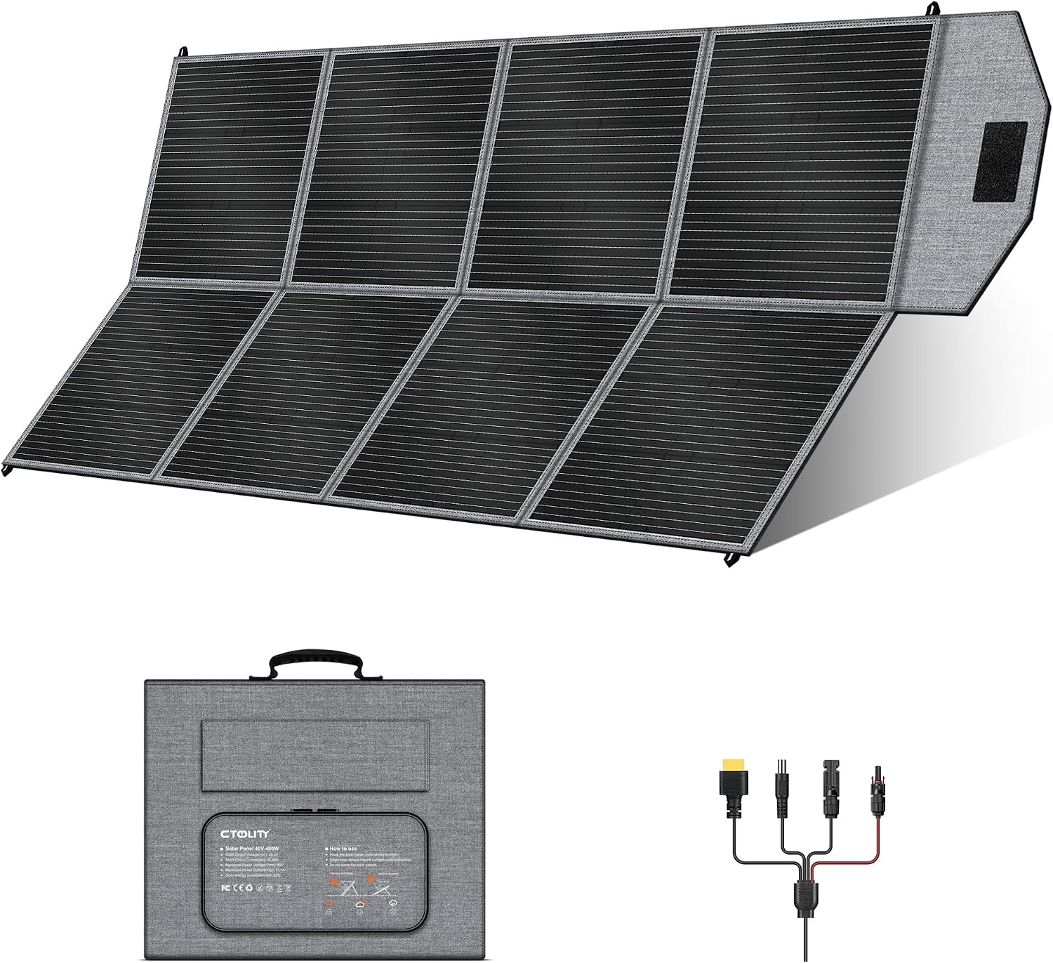 400W Portable Solar Panel, Camping Essentials Foldable Solar Panels Charger with Adjustable Kickstand IP65 Waterproof for Power Station Outdoor RV Camer Off Grid Hiking Emergency Power Backup