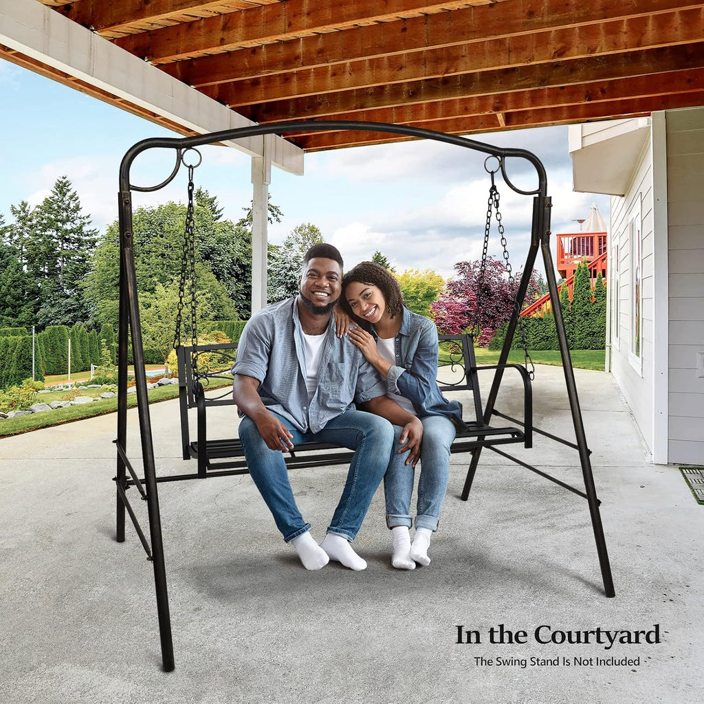 VINGLI Upgraded Metal Patio Porch Swing, 660 LBS Weight Capacity Steel Porch Swing Chair for Outdoors, Heavy Duty Swing Chair, Bench Swing for Gardens & Yards (Black)