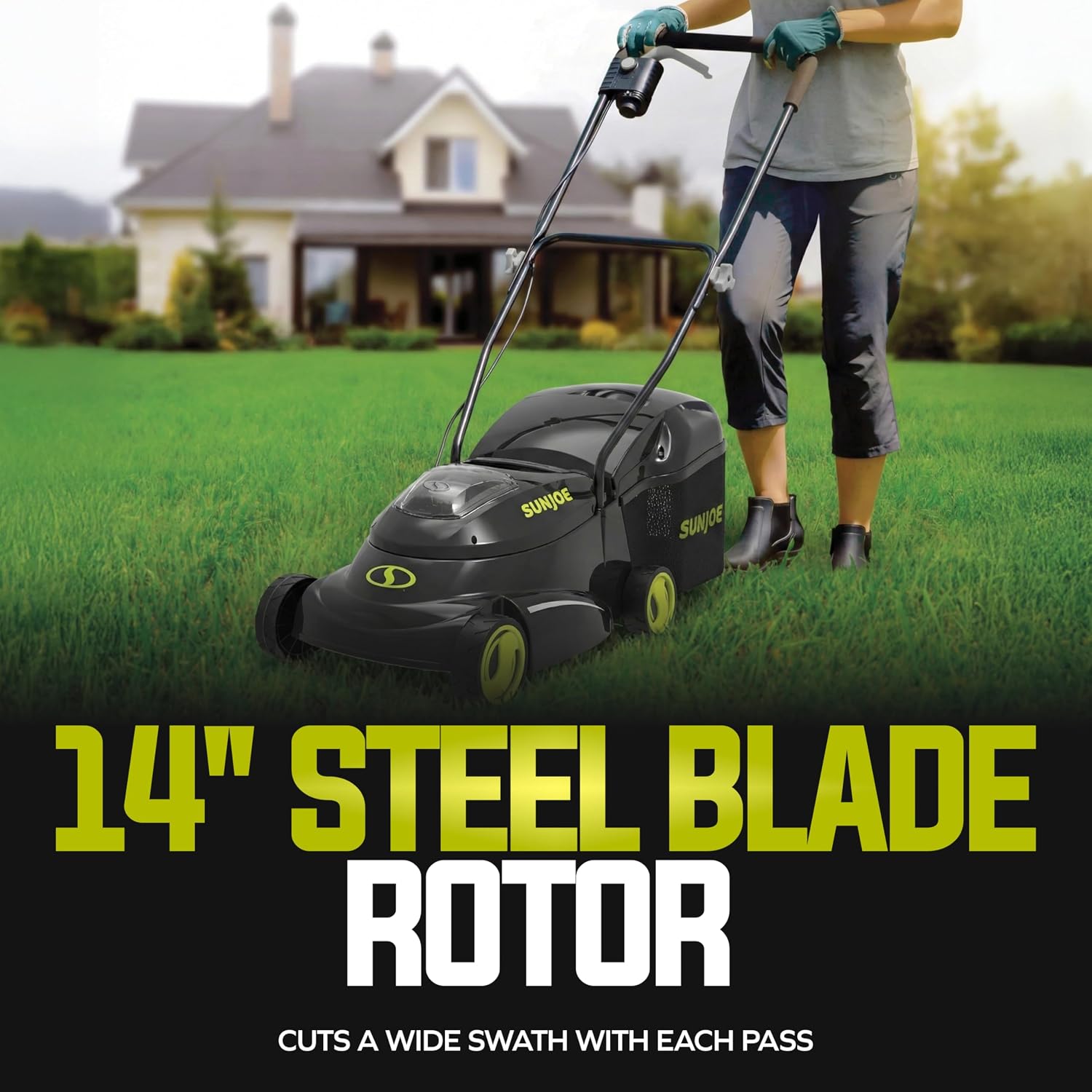 Sun Joe MJ24C-14-XR 24V IONMAX Walk-Behind Lawn Mower with 600W Motor, 14-Inch Mowing Width, Includes Collection Bag, Battery, and Charger