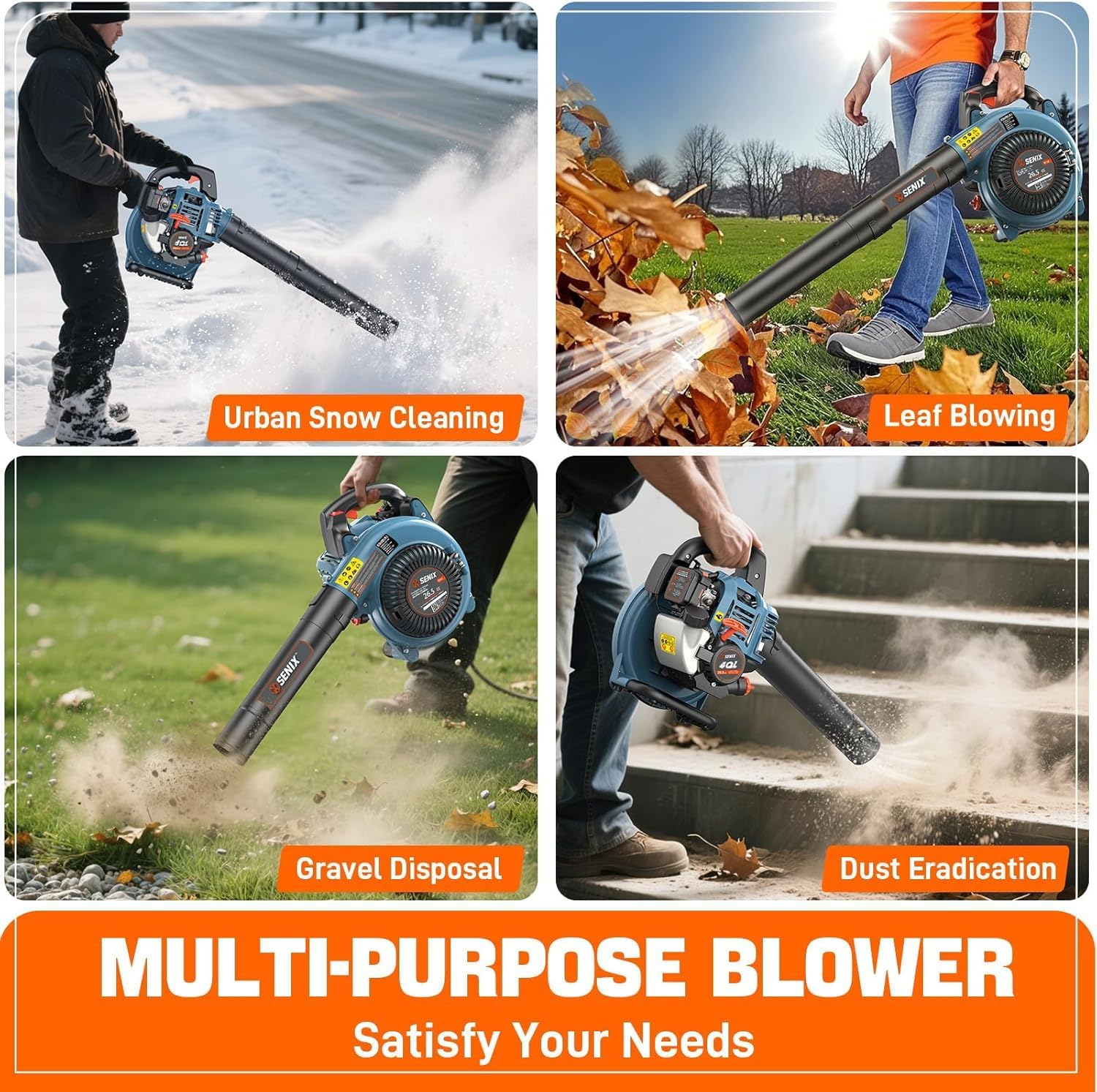 SENIX 22' Self-Propelled Gas Lawn Mower (170cc) +17-Inch 26.5 cc Gas Weed Wacker + 26.5cc Gas Leaf Blower Yard Tool Kit