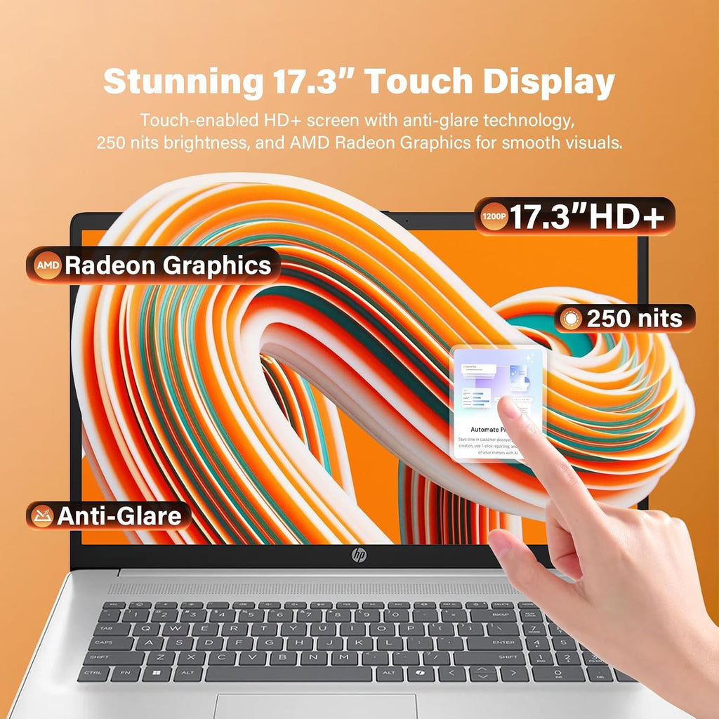 HP Flagship 17 Touchscreen Laptop Computer - 17.3' Anti-Glare HD+ Display, Windows 11 Pro, Copilot, AMD Ryzen 5 7430U (up to 4.3GHz), Wi-Fi 6, Fast Charge | 16GB RAM + 1TB SSD