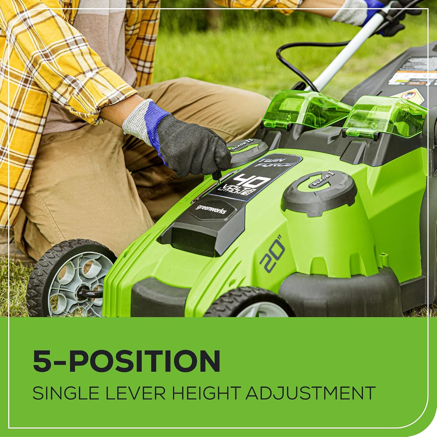 Greenworks 40V 20' Twin Blade Mower, 4.0Ah + 2.0Ah Battery