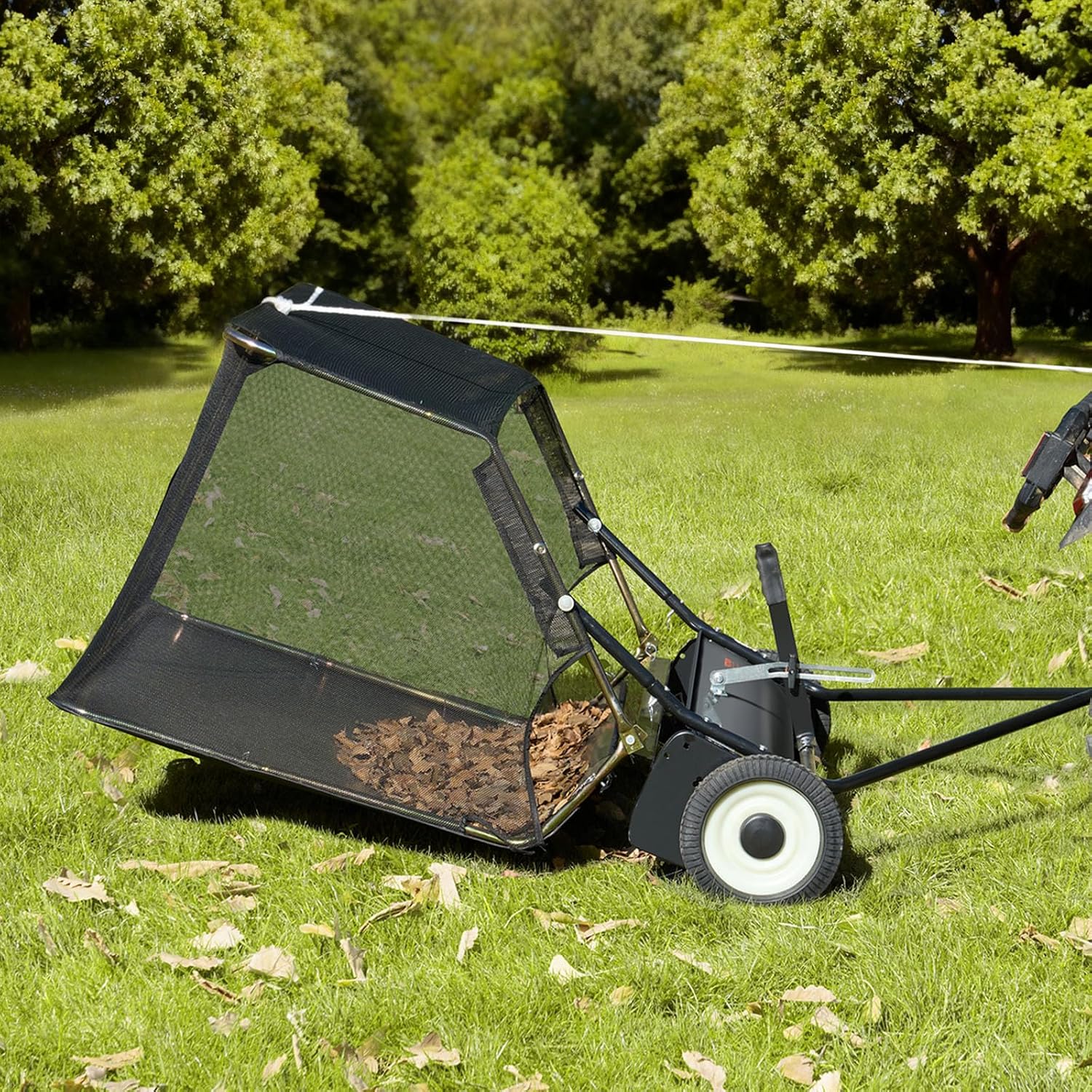 VEVOR 52 in Tow Behind Lawn Sweeper, 26 cu.ft. Large Yard Sweeper, Adjustable Sweeping Height, Heavy Duty Leaf & Grass Collector with Dumping Rope, Pull Behind Sweepers for Debris Grass Clippings