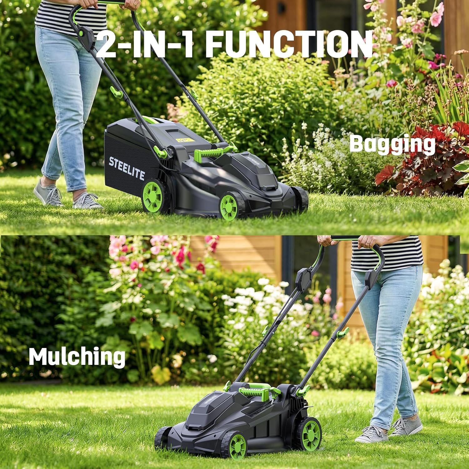 STEELITE 40V(2×20V) 17-Inch Cordless Lawn Mower Combo, Brushless Electric Mower, 12-Inch String Trimmer & 500CFM Leaf Blower, Yard Tools Kit with 3×4.0Ah Batteries and Dual Chargers