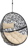 Sunnydaze Jackson Resin Wicker Hanging Egg Chair - 265-Pound Weight Capacity - Removable Cream Polyester Cushions