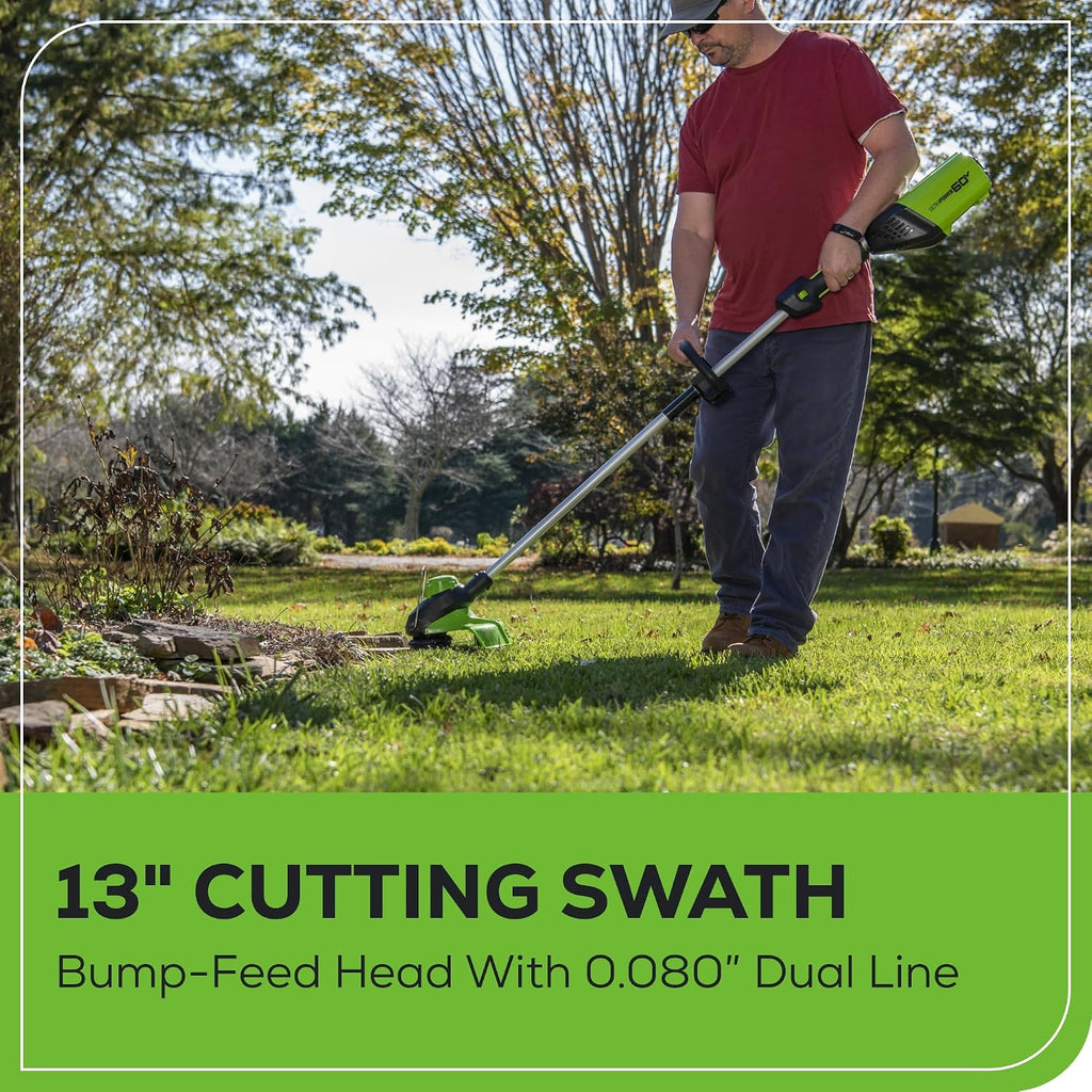 Greenworks 80V 21' Brushless (Push) Cordless Electric Lawn Mower + (500 CFM) Axial Leaf Blower + 13' String Trimmer (75+ Compatible Tools), (2) 2.0Ah Batteries and 30 Minute Rapid Charger