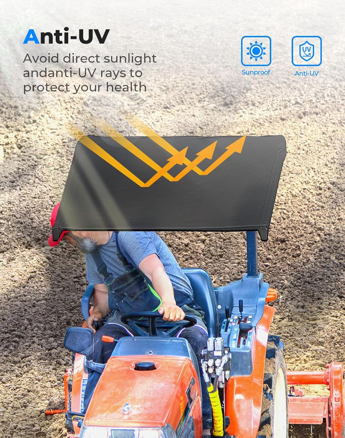 KEMIMOTO Tractor Canopy for ROPS, Tractor Sun Shade for Lawn Mower with 2' x 2' or 2' x 3' ROPS, Compatible with Kubota, John Deere, Cub Cadet, Adjustable Angle UV Rays Protection