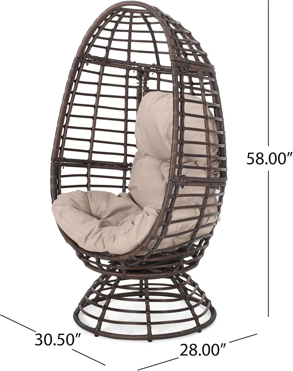 Wicker Egg Chair, Wicker Lounge Chair with Water Resistant Cushion, Indoor Outdoor Lounger for Patio, Backyard, Living Room (Dark Brown)