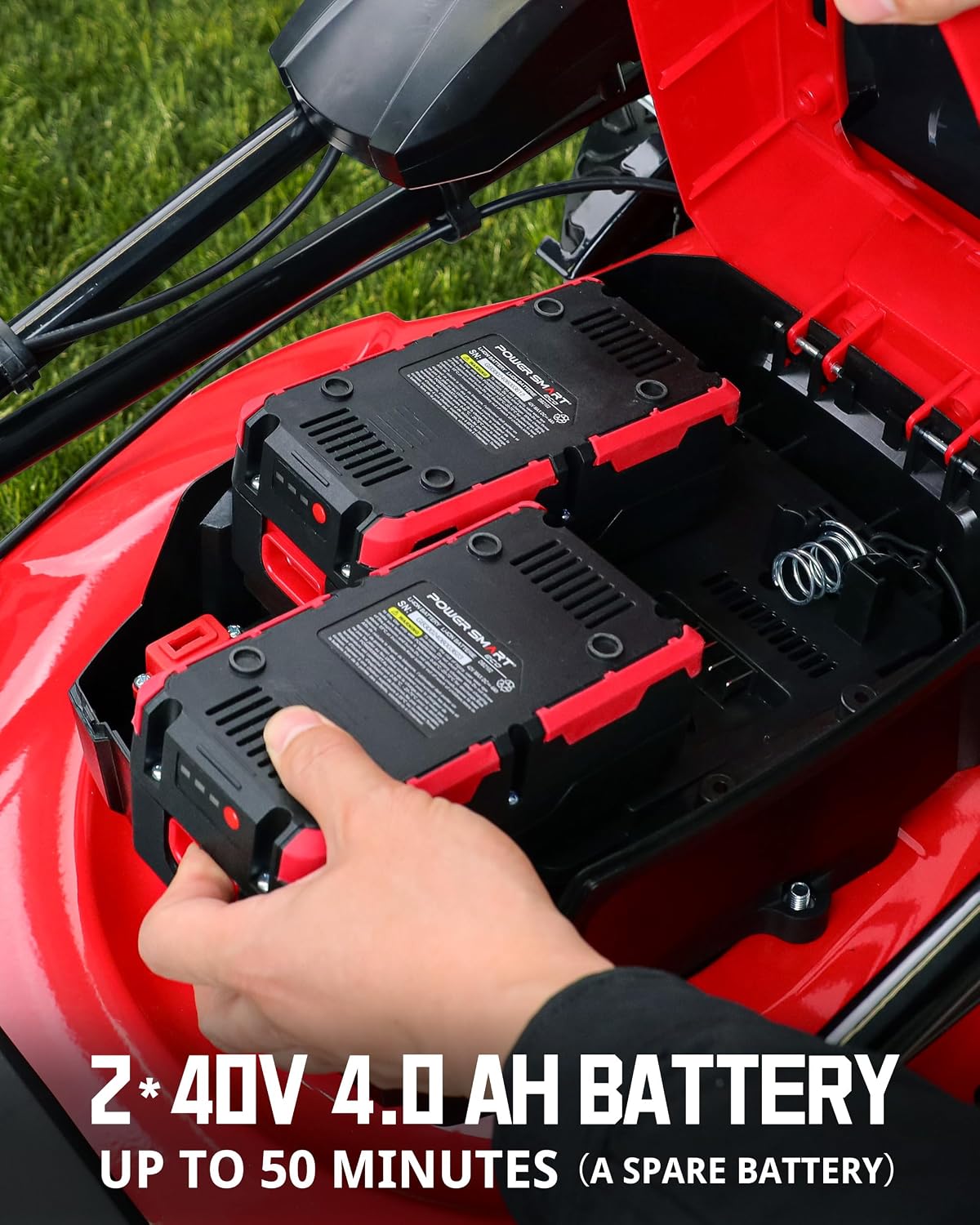 PowerSmart 40V 21' Cordless Lawn Mower, Up to 1/4 Acre, 2 x 40V 4.0Ah Batteries and a Charger Included, 6-Position Height Adjustment