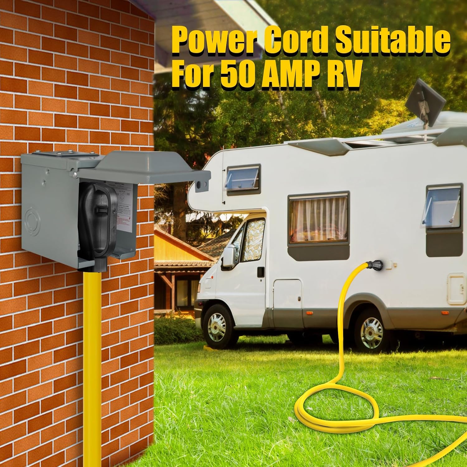 50 Amp Generator Cord with Pre-Drilled Power Inlet Box, Real Heavy Duty STW 6/3+8/1 AWG,125V/250V NEMA 14-50P to SS2-50R Generator Extension Cord with Extra Hose Storage Bag,ETL Listed (15FT)
