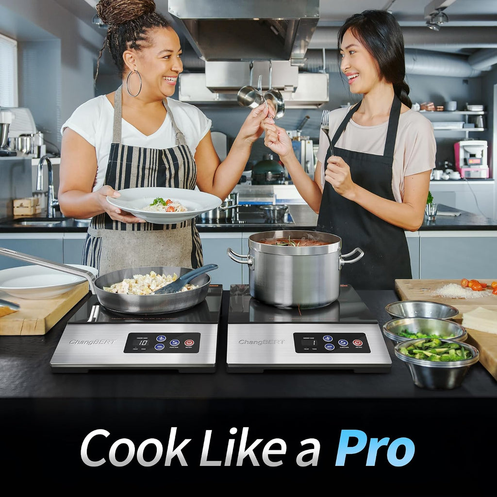 ChangBERT 1800W Commercial Grade Induction Cooktop, NSF Certified Portable Large 8' Heating Coil, 12' Heat Resistant Cooking Surface Premium Stainless Steel Pro Chef Professional Burner Hot Plate