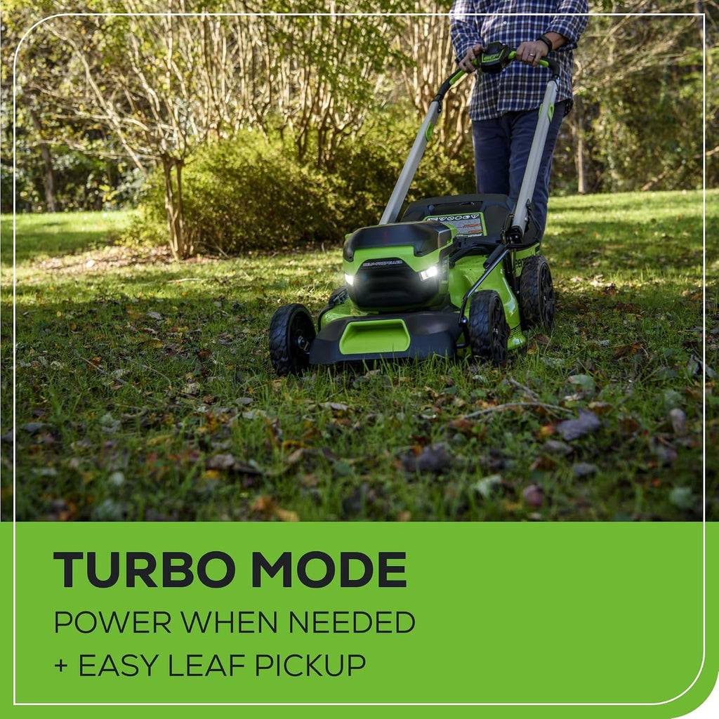Greenworks 60V 21' Brushless (Self-Propelled) Cordless Lawn Mower, 2 x 4.0Ah Batteries (3/4 Acre, Rapid Charger, 4-in-1, LED Lights, IPX4)