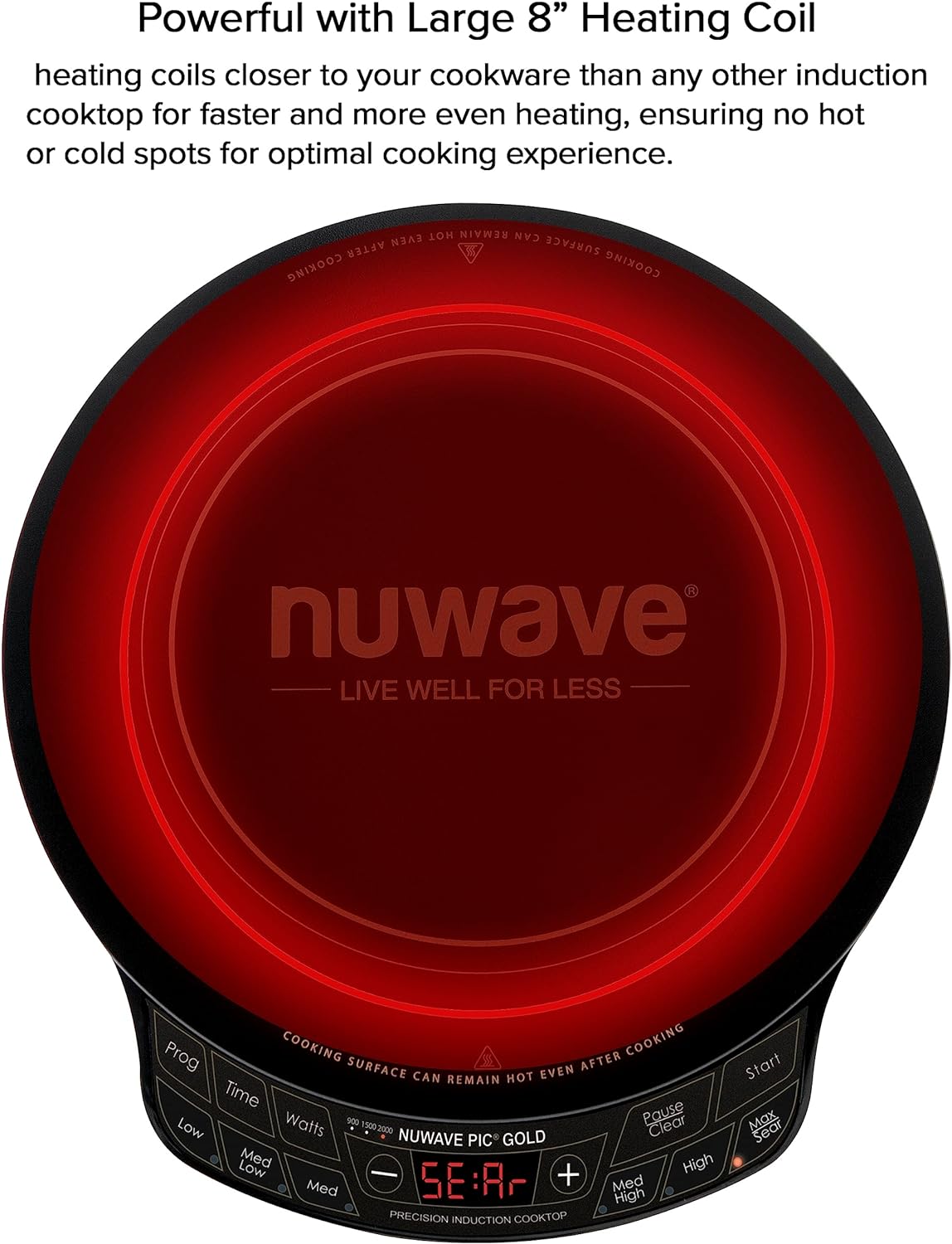 Nuwave Precision Induction Cooktop Gold, 12' Shatter-Resistant Ceramic Glass Surface, Large 8' Heating Coil, Portable, 96 Temp Settings 100°F to 575°F, 3 Wattage Settings 700, 900, and 1500 Watts