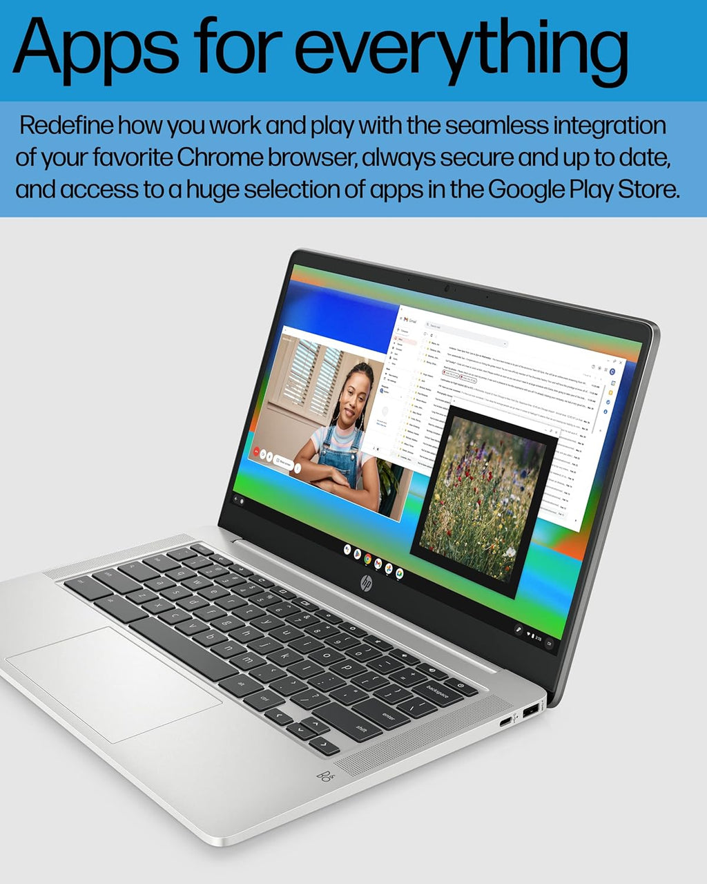 HP 14'' Chromebook Laptop, Intel Celeron N4120, 4 GB RAM, 64 eMMC, HD Display, Chrome OS, Intel UHD Graphics 600, Long Battery Life, Ash Gray Keyboard (14a-na0226nr, 2022, Mineral Silver) (Renewed)