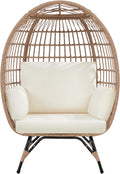 Yaheetech Egg Rattan Chair, Oversized Indoor/Outdoor Egg-Shaped PE Basket Lounger with 4 Cushions, Metal Frame Stand for Patio, Balcony, Backyard, Living Room, Light Brown/Ivory