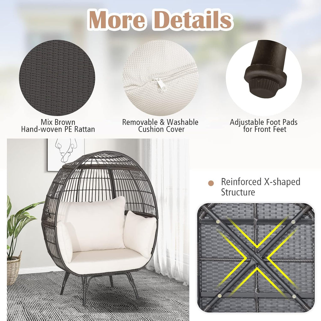 Giantex Oversized Wicker Egg Chair, Outdoor & Indoor Hammock Chair with Thick Cushions, 2-Person PE Rattan Lounge Chair Swing Chair for Patio, Backyard,Porch, 450 LBS Weight Capacity (Mix Brown)