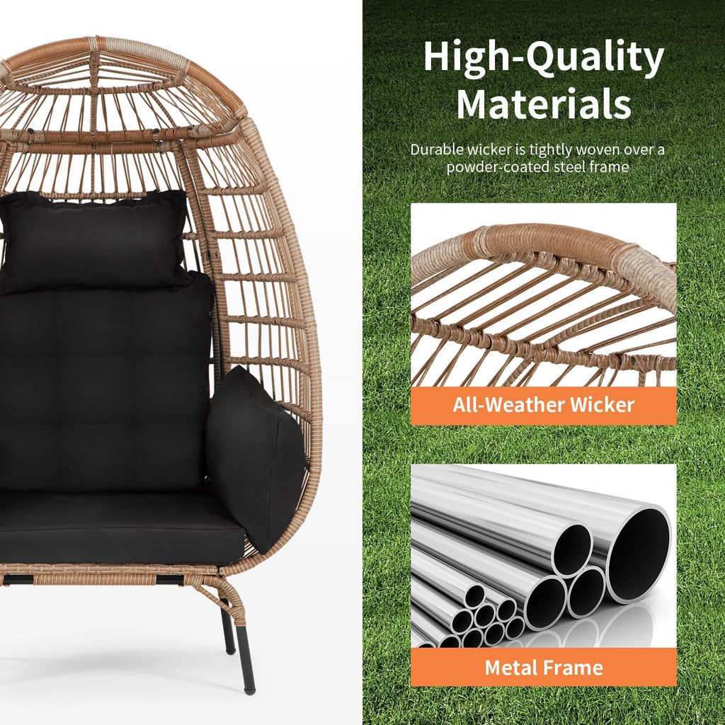 Oversized Egg Chair with Stand, Room Decor Aesthetic Reading Chair, Lounge Chairs for Outside Wicker Egg Chair, Outdoor Chairs Comfortable Rattan Chair, 352Lb Capacity Patio Chairs Outdoor Furniture