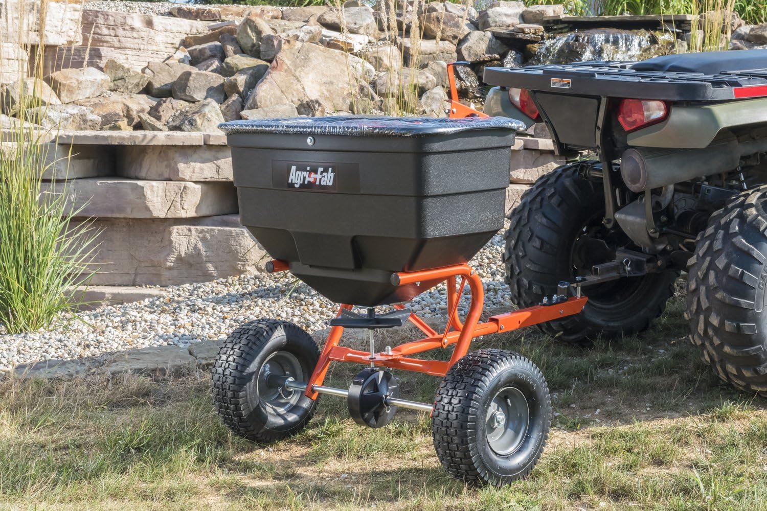 Agri-Fab 45-0329 185 lb. Tow-Behind ATV/UTV Broadcast Lawn Spreader for Seed,Fertilizer,Salt,Ice Melt; Easy to use Flow Control
