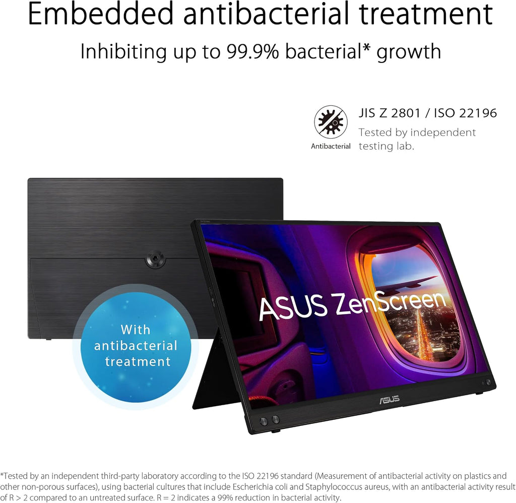ASUS ZenScreen 15.6' 1080P Portable Monitor (MB16ACVR) - Full HD, IPS, Eye Care, Flicker Free, Blue Light Filter, Kickstand, USB-C Power Delivery, for Laptop, PC, Phone, Console