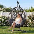Oversized Hanging Egg Chair Outdoor Indoor, Wicker Swing Egg Chair with Stand 400lbs Capacity for Bedroom, Patio, Garden and Balcony (Black-Regular, Oversize)
