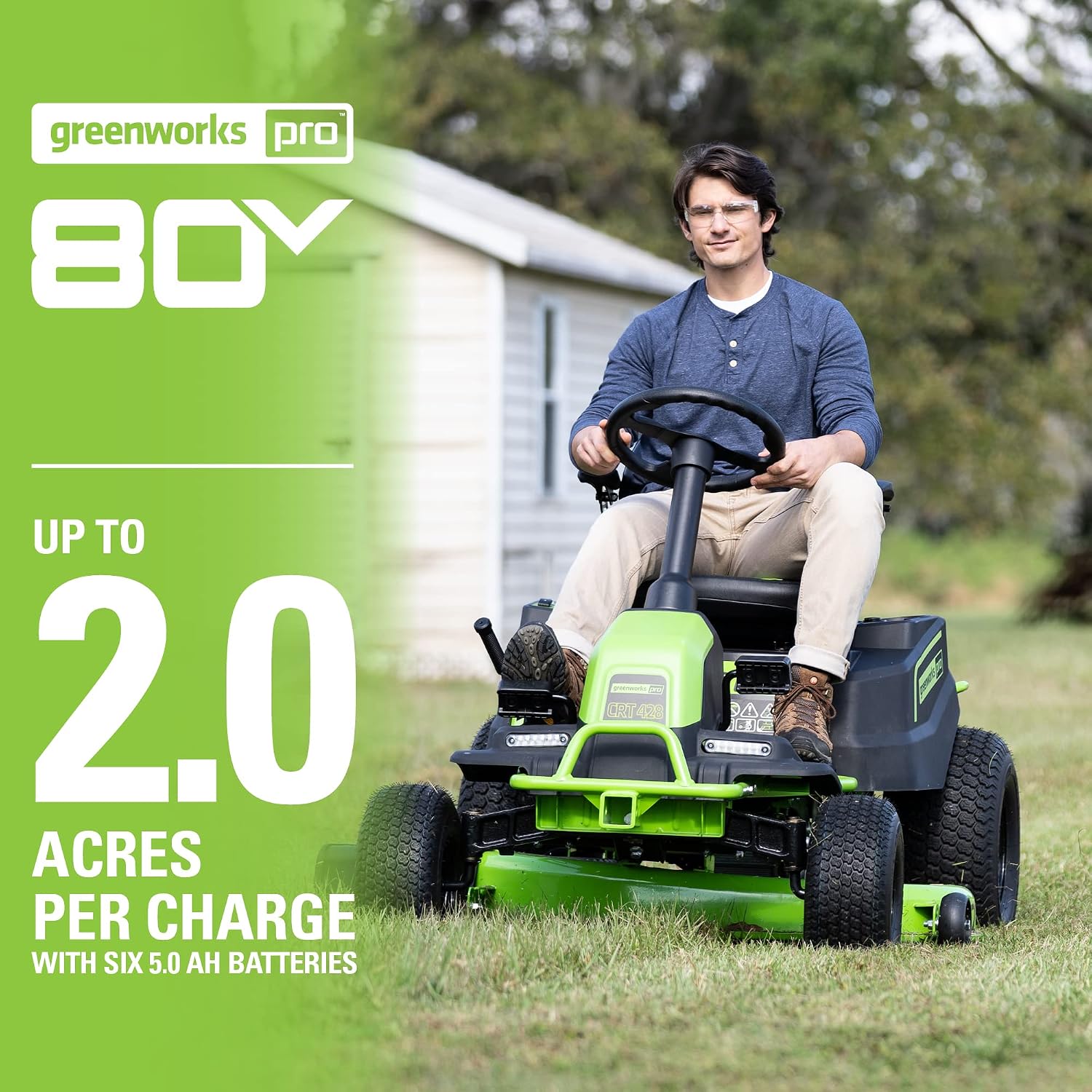 Greenworks PRO 80V 42' Electric Lawn Tractor, Riding Lawn Mower with (6) 5.0Ah Batteries and (3) Dual Port Turbo Chargers Included