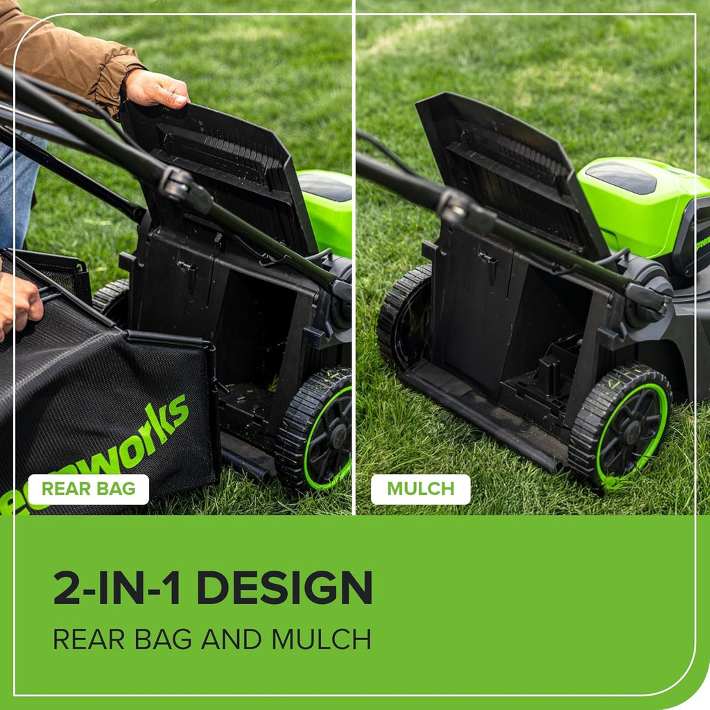 Greenworks 60V 17' Brushless Cordless Push Lawn Mower, 2-in-1 Mulching/Bagging, 4.0Ah Battery and 3A Charger(40min Runtime)