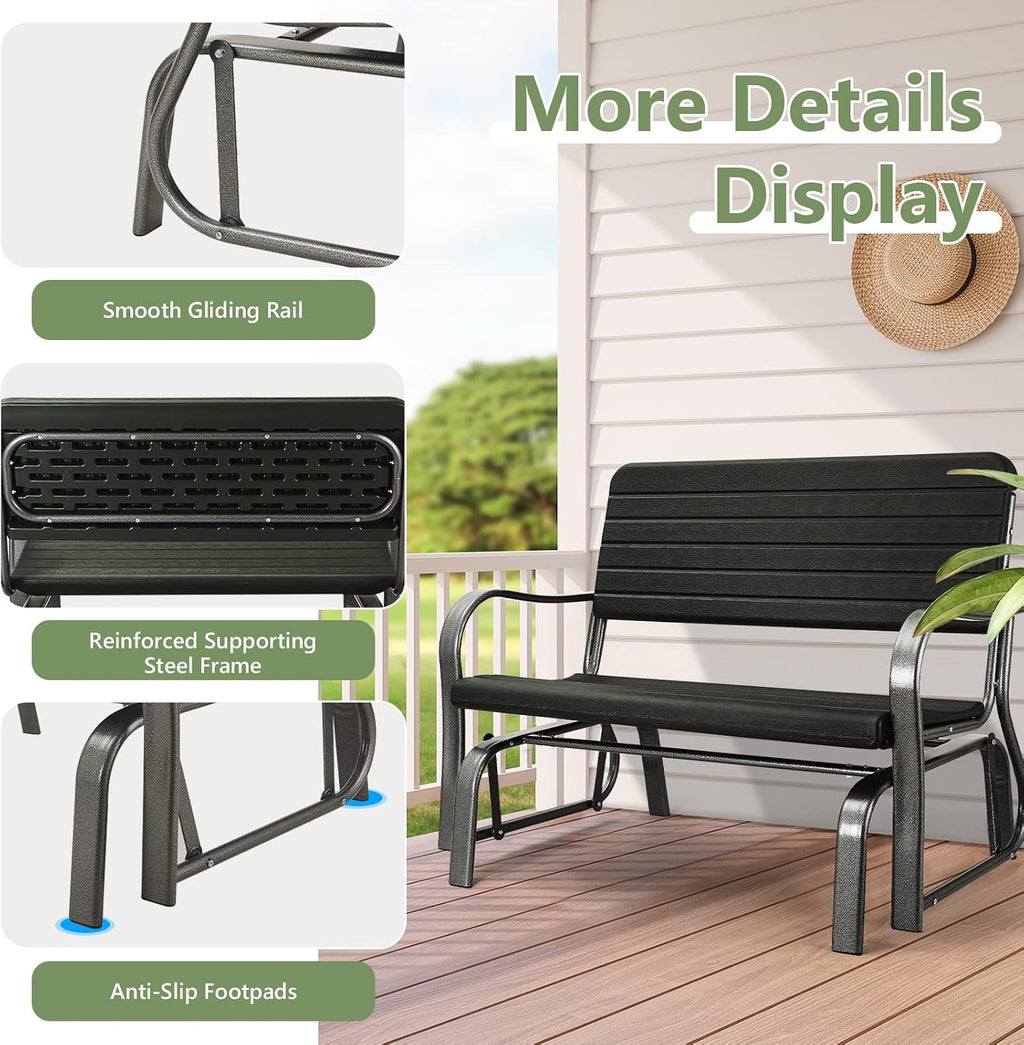Tangkula Outdoor Glider Bench, Porch Glider Loveseat Swing Bench with w/Steel Frame, 2-Seat Rocking Chair for Porch, Garden, Backyard, Lawn (Dark Green)