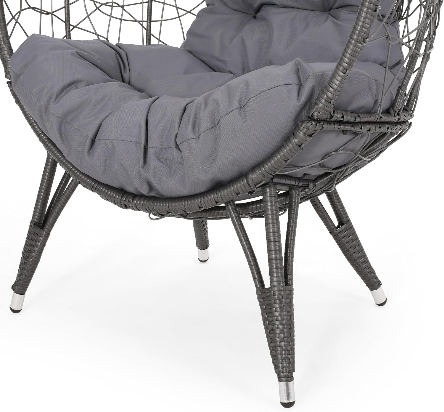 Wicker Egg Chair, Wicker Lounge Chair with Water Resistant Cushion, Indoor Outdoor Lounger for Patio, Backyard, Living Room (Dark Gray)