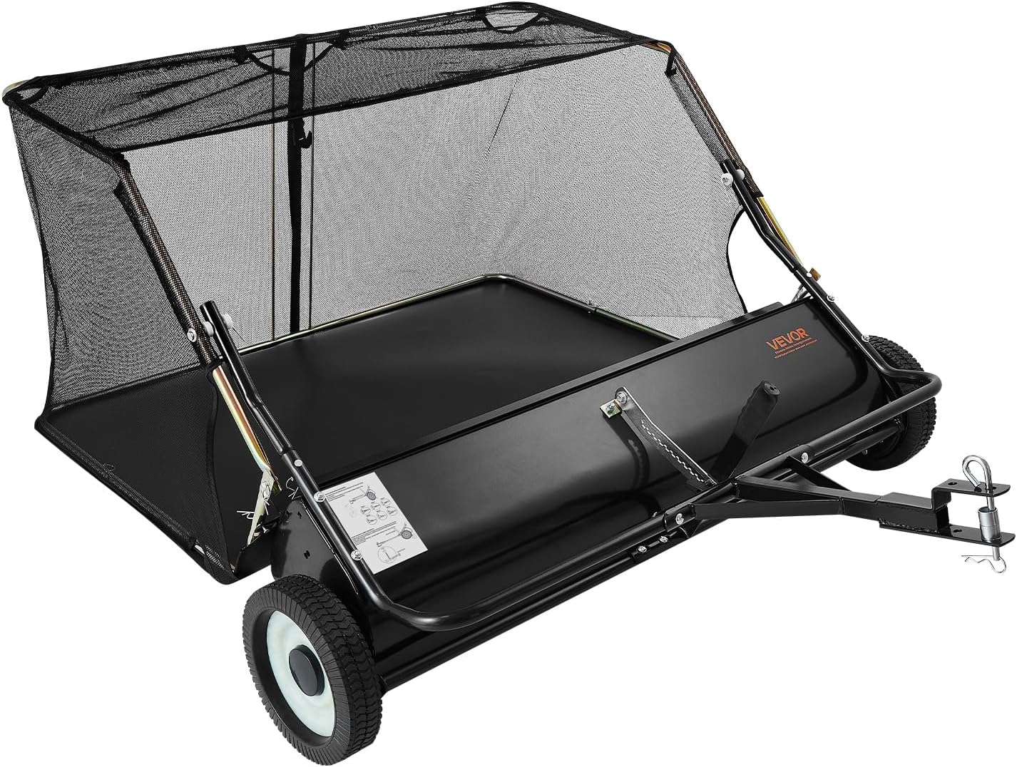 VEVOR Tow Behind Lawn Sweeper, 48 in Pull Behind Yard Sweeper, 26 cu. ft Hopper Bag Capacity, Leaf & Grass Collector with Dumping Rope, Adjustable Sweeping Height, Garden Sweepers for Lawn Farm