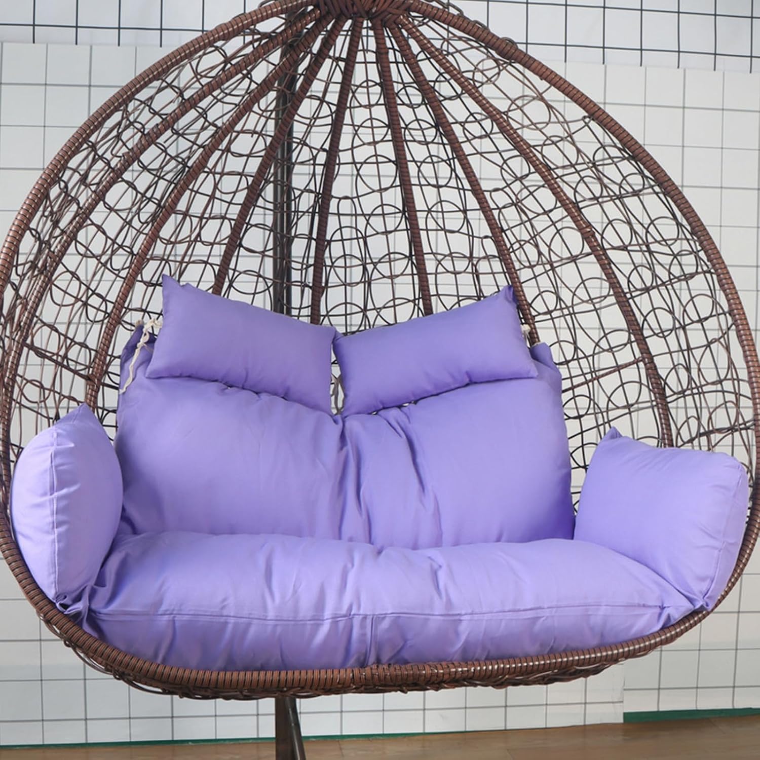 Hammock Swing Chair Cushion, Swing Chair Replacement Pad, Double Egg Chair Cushion Luxury Outdoor Patio Wicker Loveseat Hanging Chair Cushion for 2 Persons Patio Backyard Balcony,Purple