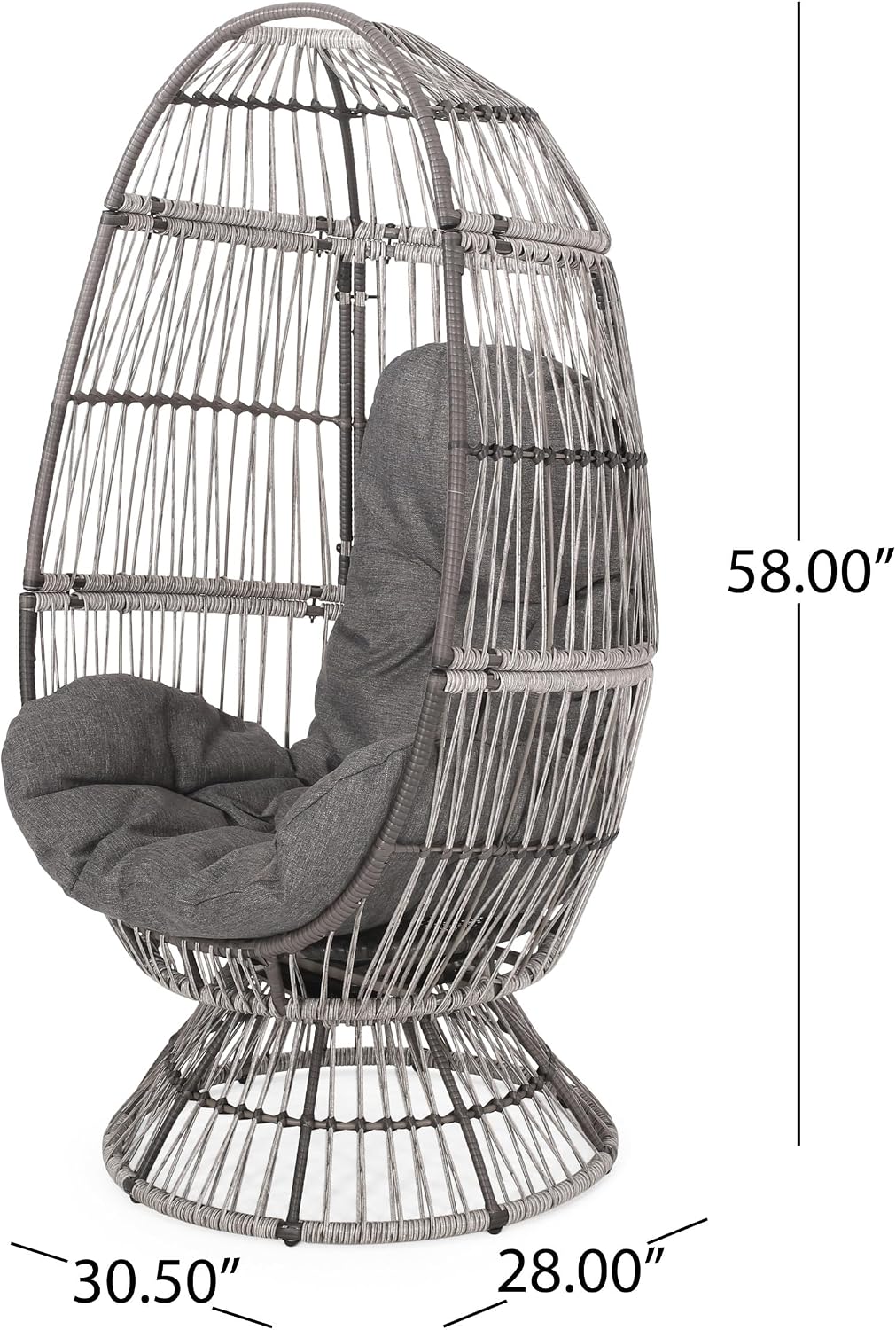 Wicker Egg Chair, Wicker Lounge Chair with Water Resistant Cushion, Indoor Outdoor Lounger for Patio, Backyard, Living Room (Gray)