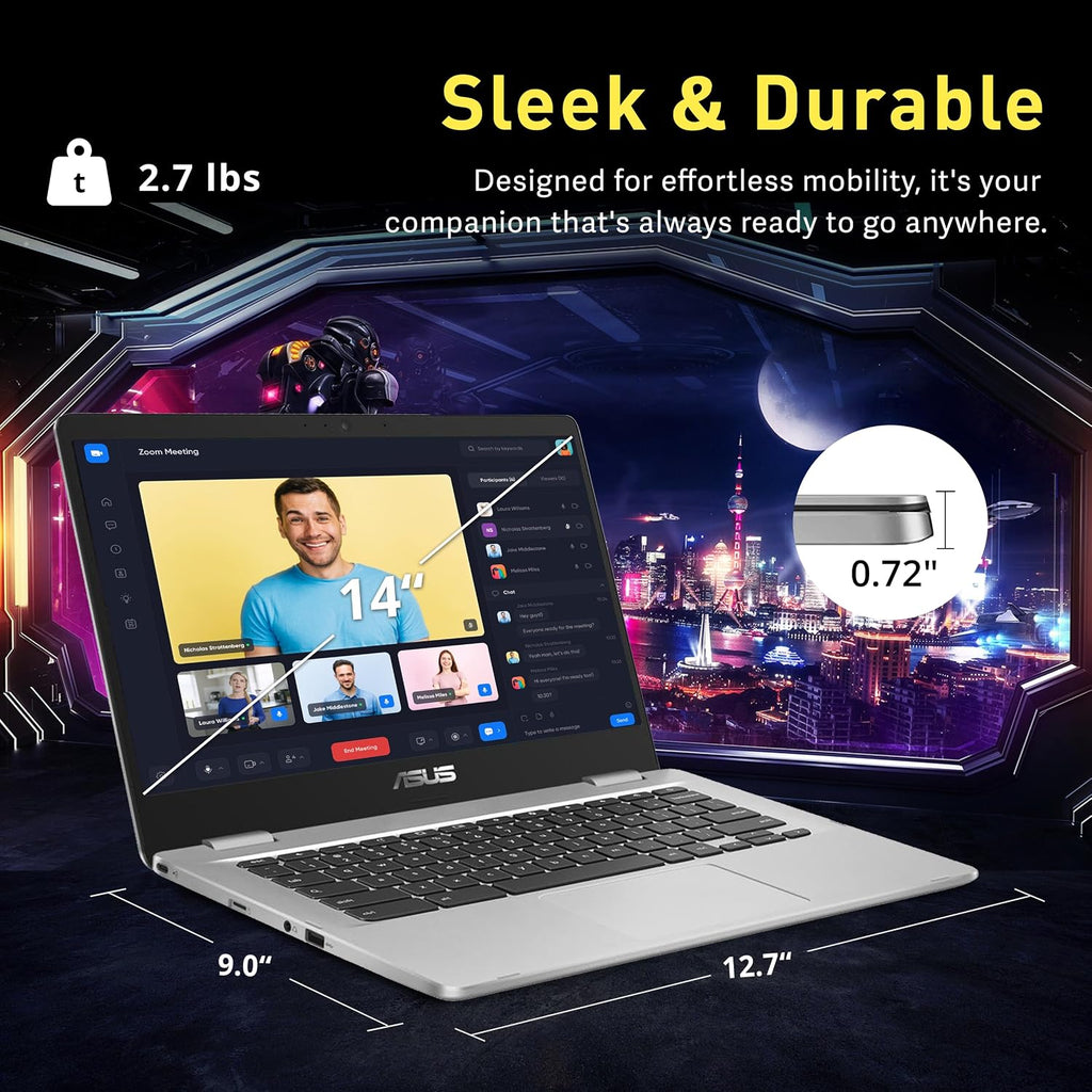 ASUS Chromebook 14' HD Laptop, Intel Celeron N3350 Processor, 4GB RAM, 32GB eMMC Flash Memory, Intel HD Graphics, HD Webcam, Stereo Speakers, Chrome OS, Silver (Renewed)
