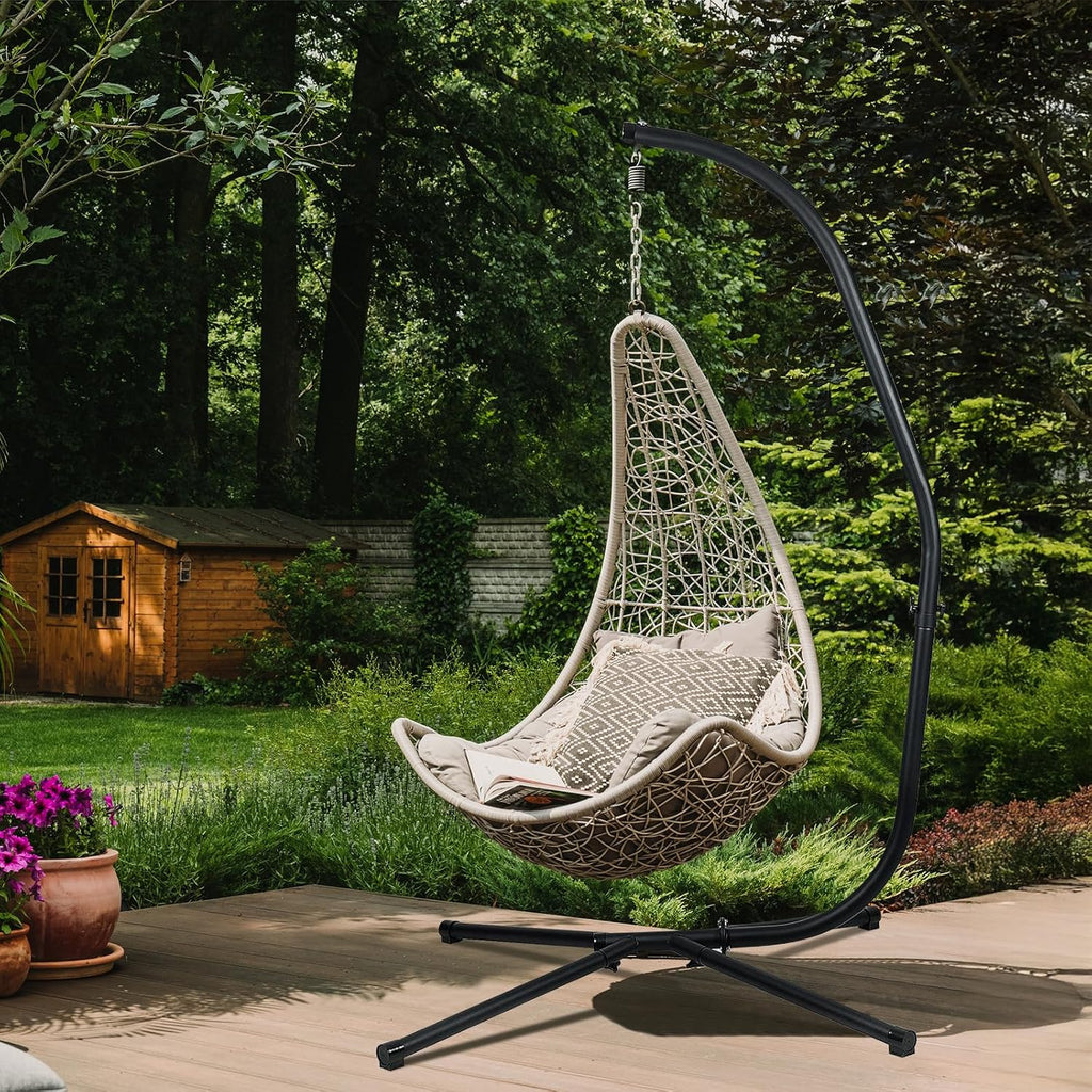 Hammock Chair Stand Only, Heavy Duty Steel C-Stand with Spring Hook, Max Load 300lbs, for Indoor, Outdoor, Black
