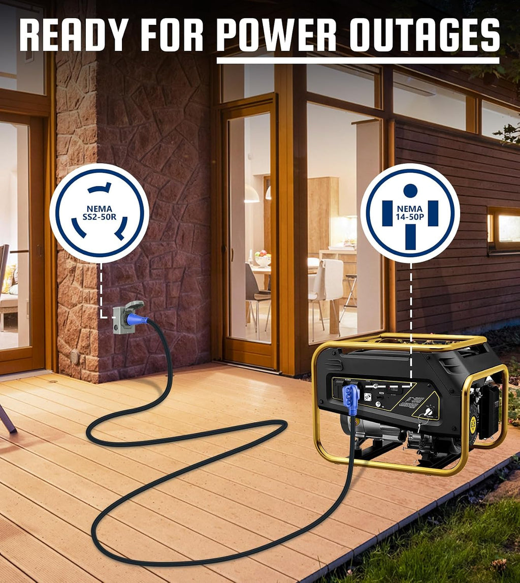 50 Amp 30FT RV Extension Cord, ETL Listed Heavy Duty Copper NEMA 14-50P to SS2-50R Power Cord with Twist Lock and Polarity Indicator